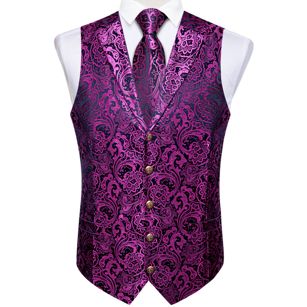 Ties2you Purple Waistcoat for Men Floral Silk Collar Vest Tie Hanky Cufflinks Set for Wedding