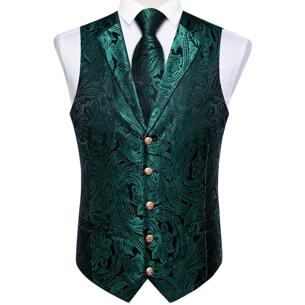 Ties2you Hunter Green Vest Paisley Mens Suit Collar Vest Tie Pocket Square Cufflinks Set