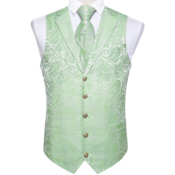 Ties2you Mint Waistcoat Paisley Jacquard Collar Dress Vest Tie Pocket Square Cufflinks Set
