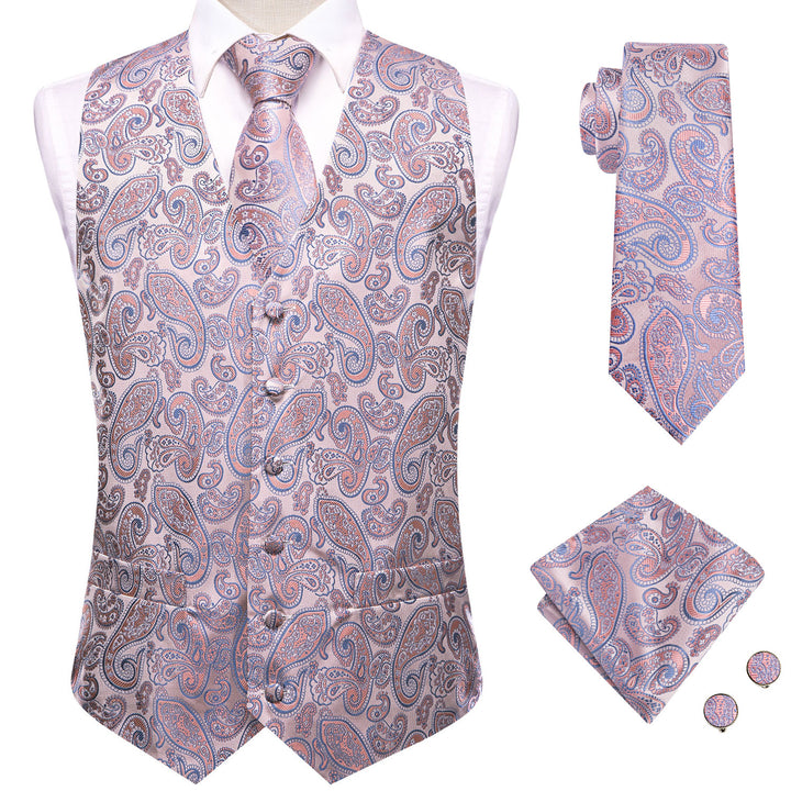 Pink Orange SkyBlue Paisley Jacquard Silk Men's Vest 
