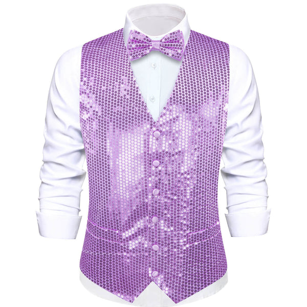 Shining Lavender Purple Sequins Vest Bow Tie Set