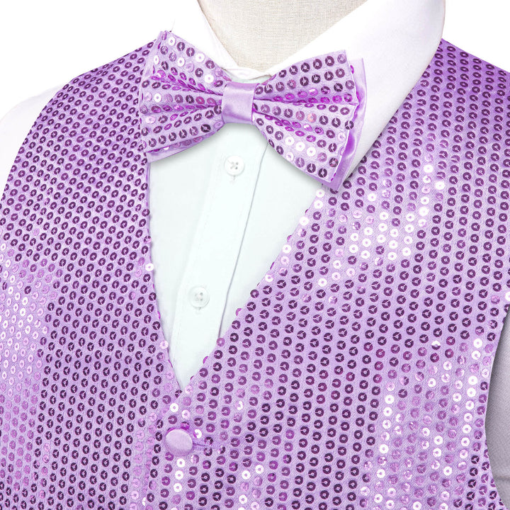 Shining Lavender Purple Sequins Vest Bow Tie Set