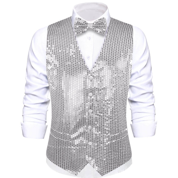 Light Gray Sequins Vest Bow Tie Set