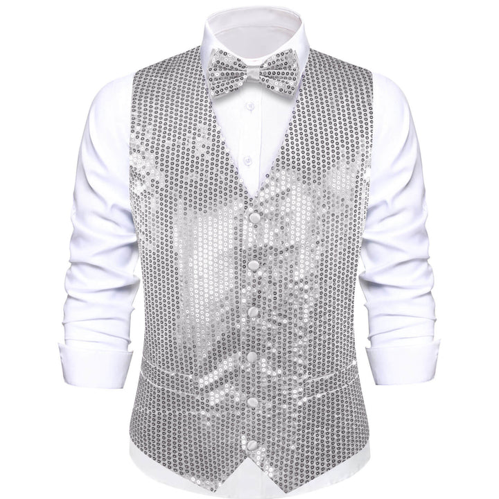 Light Gray Sequins Vest Bow Tie Set
