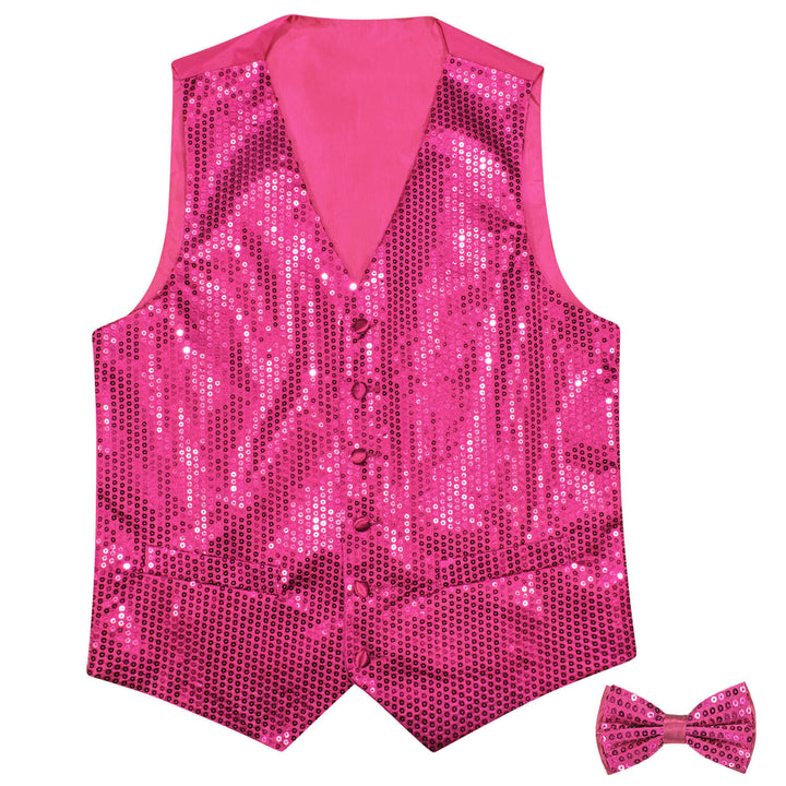 Shining Deep Pink Sequins Vest Bow Tie