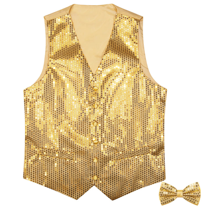 Shining Gold Sequins Vest Bow Tie Set