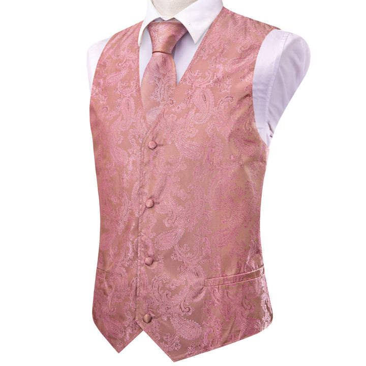  Light Pink Jacquard Paisley Silk Vest Tie Set