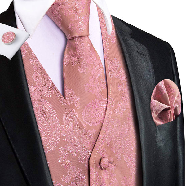  Light Pink Jacquard Paisley Silk Vest Tie