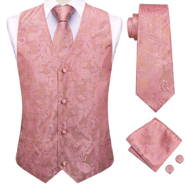  Light Pink Jacquard Paisley Silk Vest Tie