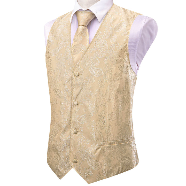 Moccasin Yellow Jacquard Paisley Silk Vest Tie Set