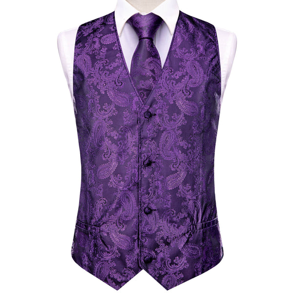 Rebecca Purple Jacquard Paisley Silk Vest Tie Set