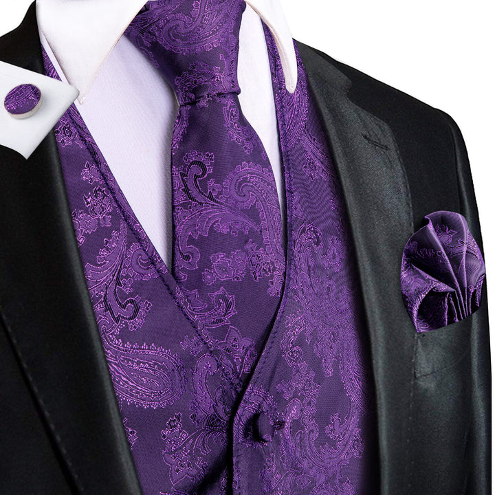 Rebecca Purple Jacquard Paisley Silk Vest Tie