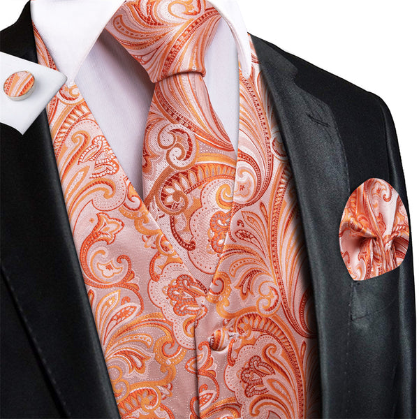 Ties2you Pink Floral Pattern V-Neck Silk Vest Necktie Set