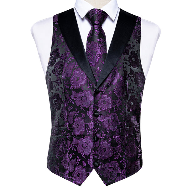 Ties2you Purple Floral Suit Vest Shawl Collar Dress Waistcoat Tie Pocket Square Cufflinks Set