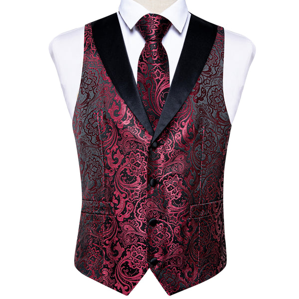 Ties2you Shawl Collar Vest Maroon Floral Wedding Dress Vest Tie Pocket Square Cufflinks Set