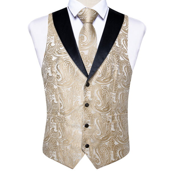 Ties2you Mens Vest Champagne Shawl Collar Wedding Vest Tie Pocket Square Cufflinks Set