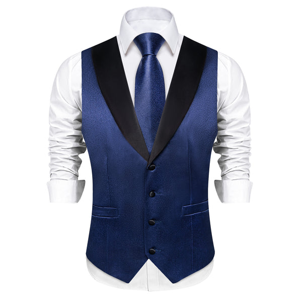 Ties2you Navy Blue Vest for Men Solid Shawl Collar Vest Tie Hanky Cufflinks Set for Business