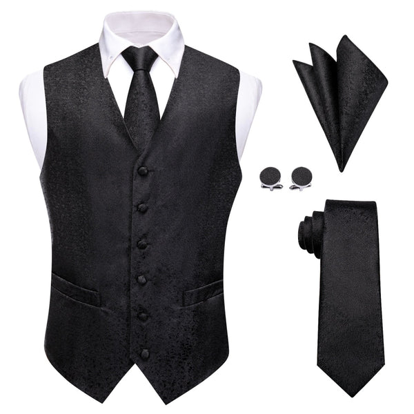 Ties2you Black Wedding Waistcoat Formal V-Neck Vest Necktie Set for Men