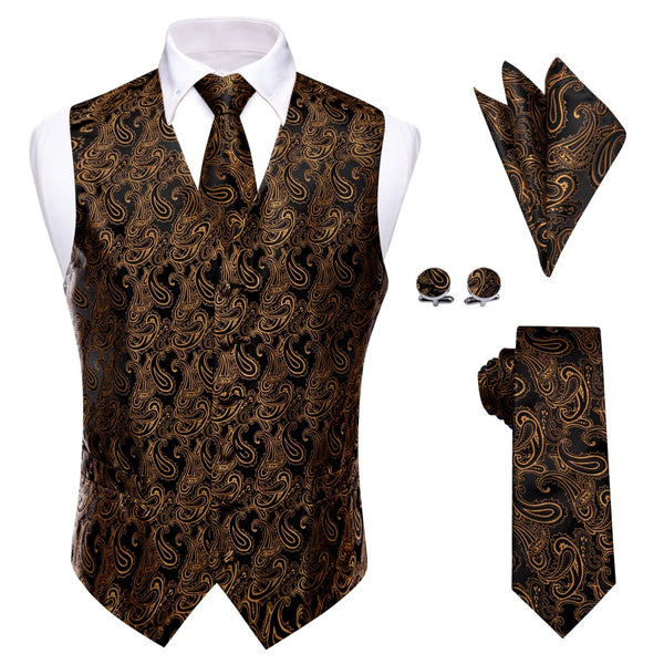 Ties2you Brown Paisley Sleeveless Wedding Vest Necktie Set for Men