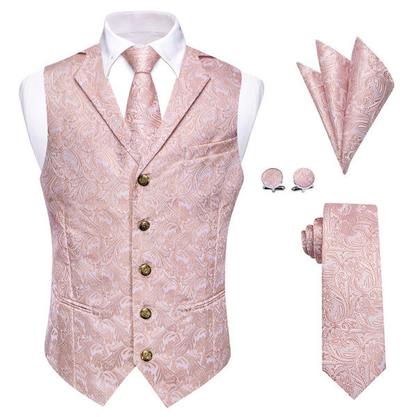 Ties2you Paisley Waistcoat Pink Jacquard Notched Lapel Vest Tie Set