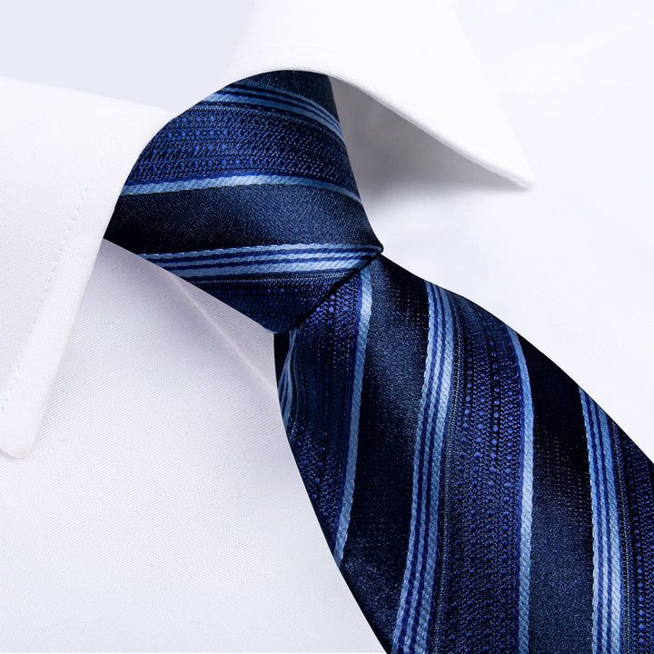 navy blue striped silk ties set for mens dress shirt