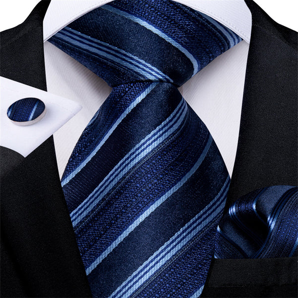 Blue Tie Striped Men's Bucket Silk Tie