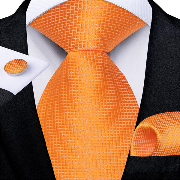  Dark Orange Plaid Men's Silk Tie 