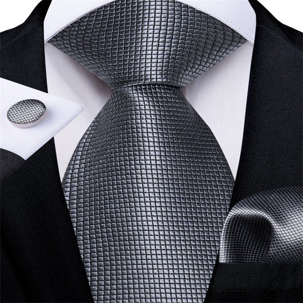 Dim Gray Plaid Men's Silk Tie