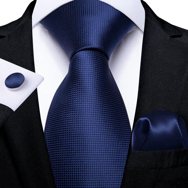 Navy blue solid color men's silk tie for office dress shirt