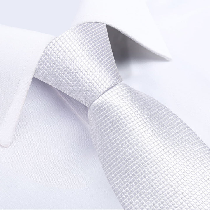 White Solid Silk Formal Mens Business Tie Set
