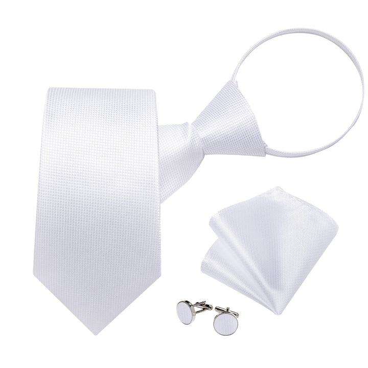 White Solid Silk Formal Mens Business Tie Set