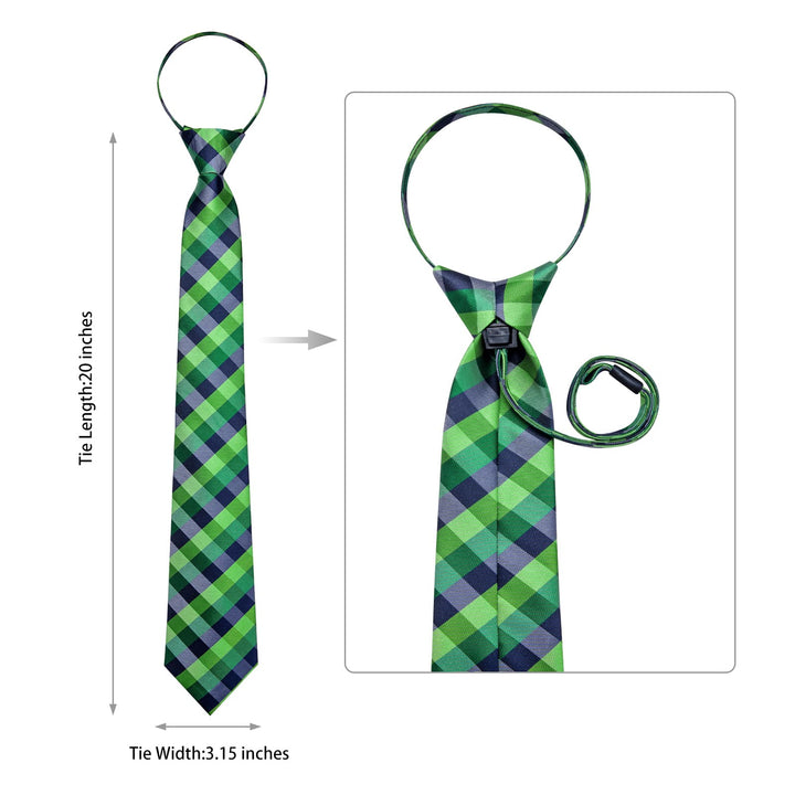 Green Blue Plaid Silk Mens Fashion Ties Set for Wedding,Business or Party.