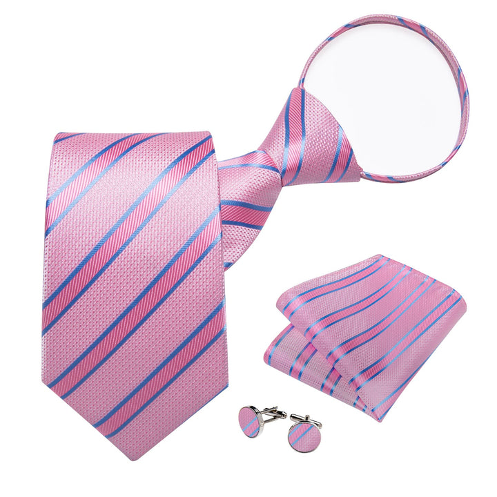 Light pink blue line striped fashionable mens silk ties set for dress shirt