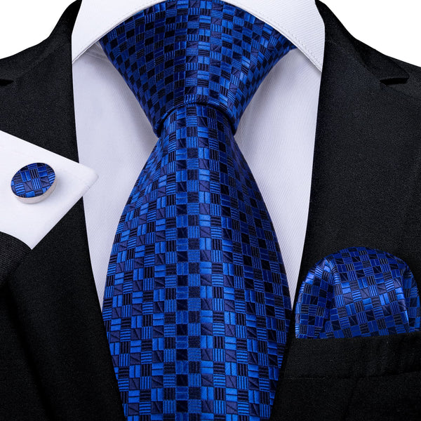 Navy Indigo Cross-Check Business Silk Men's Formal Tie Set