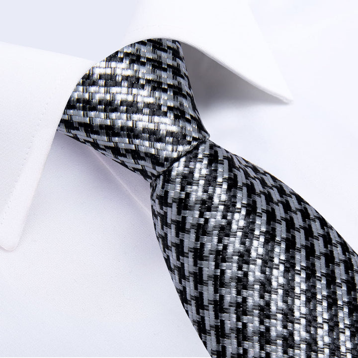 Men's classic black white houndstooth checked fashion tie business suit ties set