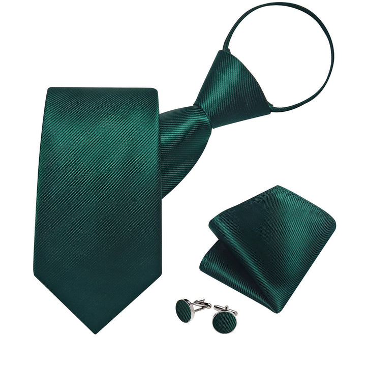 Mens Dark Green Classic Business Silk Striped Tie Set