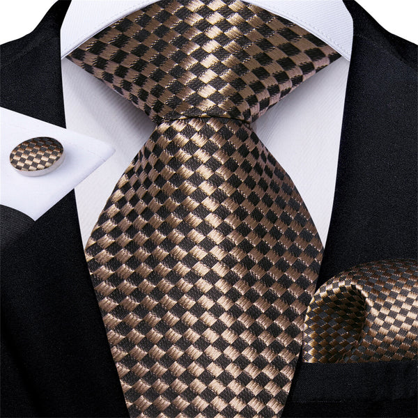 Brown Plaid Men's Silk Tie 