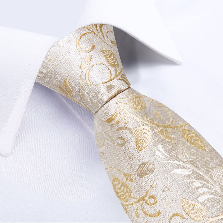 Champagne Floral Mens High Quality Silk Wedding Ties Set