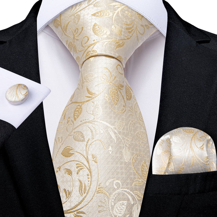 Champagne Floral Mens High Quality Silk Wedding Ties Set