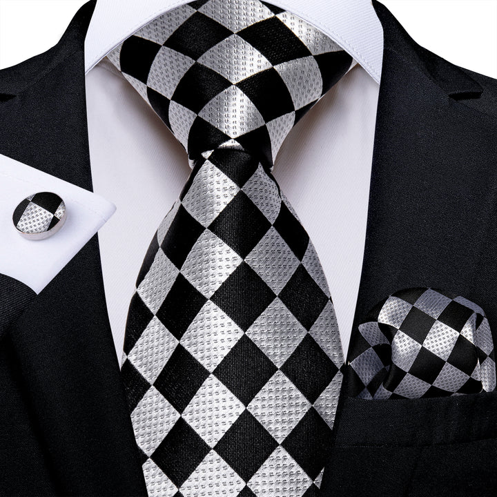  Black grey Plaid silk mens neck ties