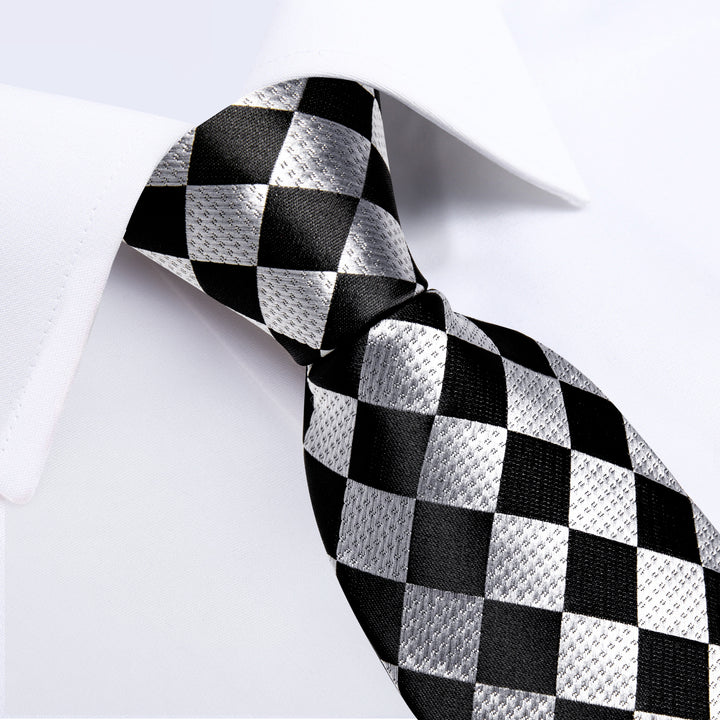 grey Black Plaid mens silk best ties for navy suit