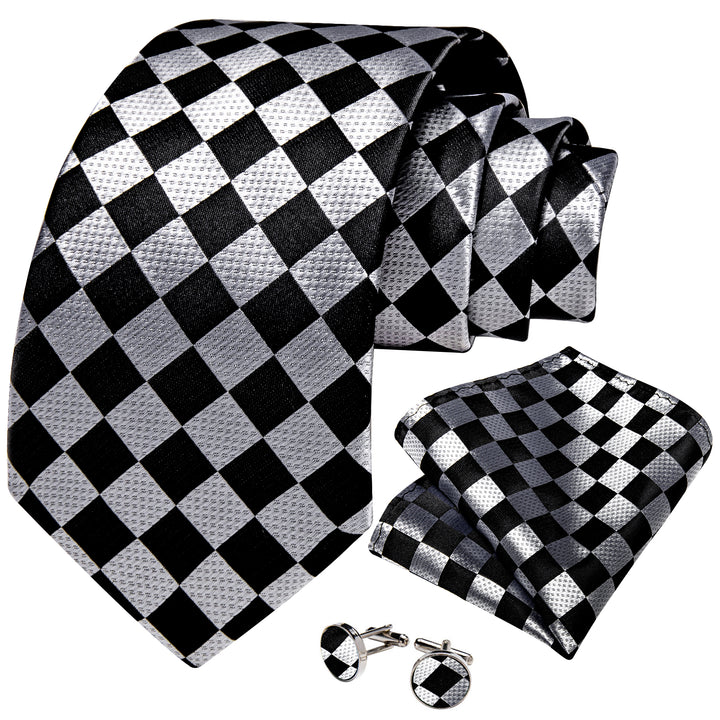 mens silk plaid black gray tie