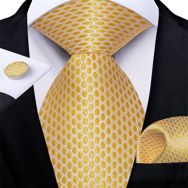 Yellow Geometry Woven Men's Silk Tie Set 