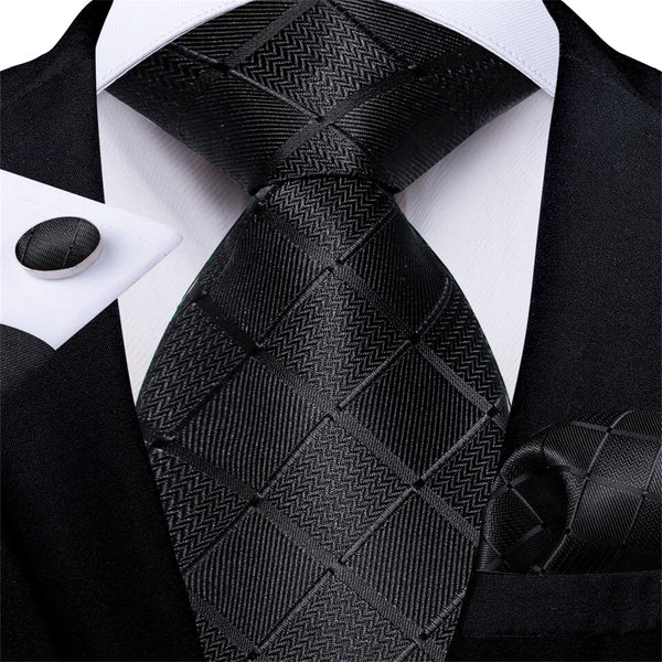 Black Tie Jacquard Plaid Men's Silk Easy-pull Tie
