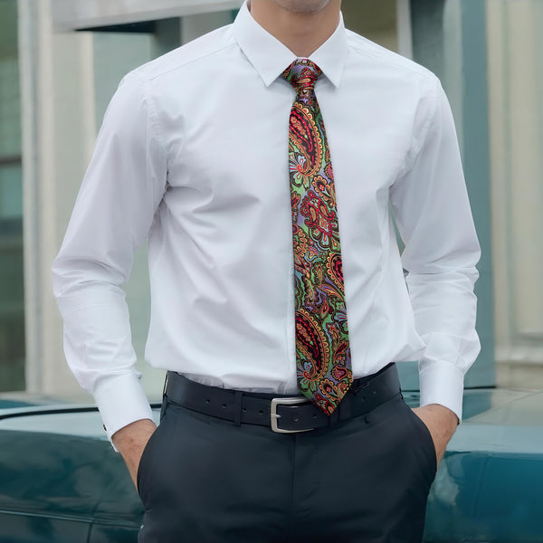 Ties2you Mens Paisley Tie Silk Red Suit Necktie Handkerchief Cufflinks Set