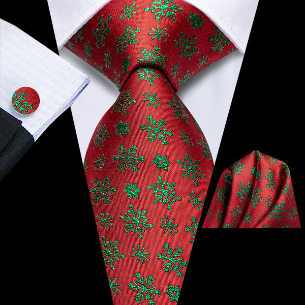 Red Green Snow Novelty Men's Necktie Hanky Cufflinks Set for Christmas