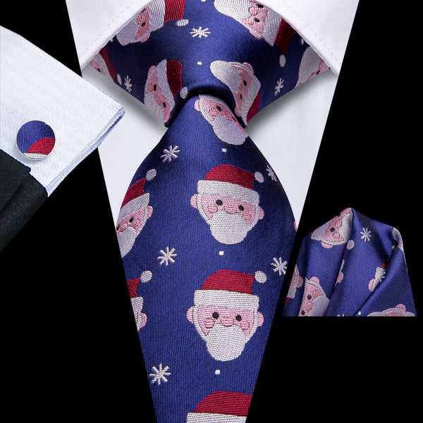 Christmas BluePurple Santa Claus Novelty Men's Necktie Hanky Cufflinks Set