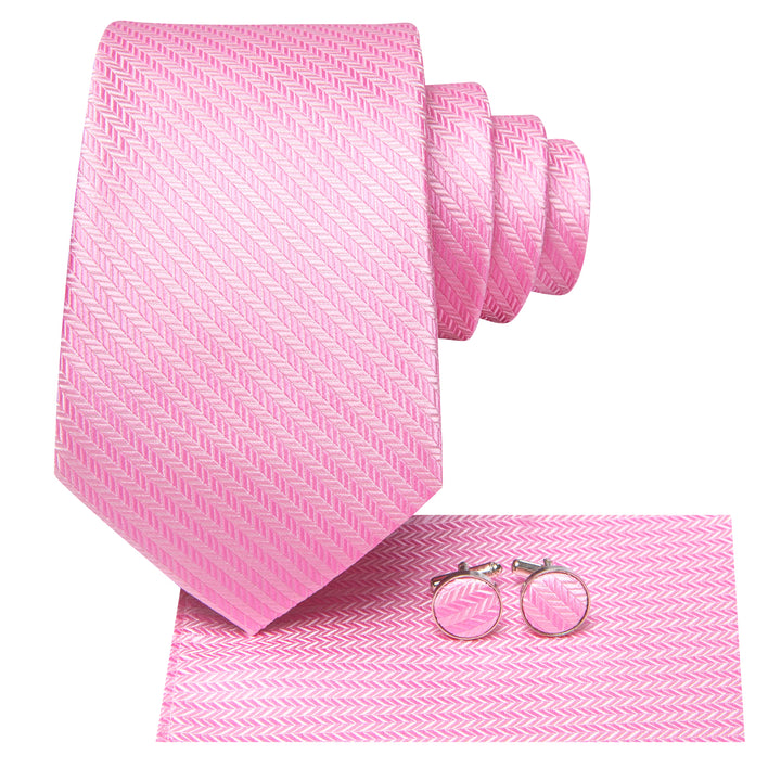 Pink Striped Men's Necktie Pocket Square Cufflinks Set