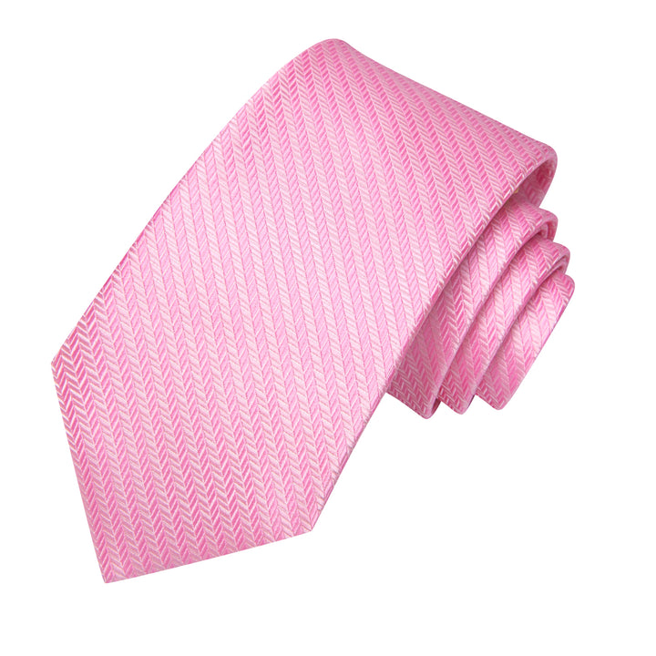 Pink Striped Men's Necktie Pocket Square Cufflinks Set