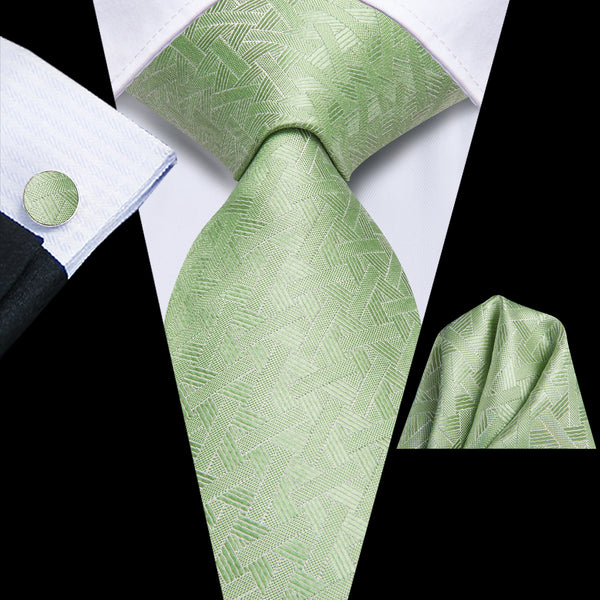 DarkSeaGreen Geometric Men's Necktie Hanky Cufflinks Set